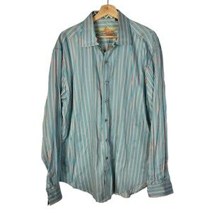 Robert Graham Blue & Orange Stripe Long Sleeve Button Down XL